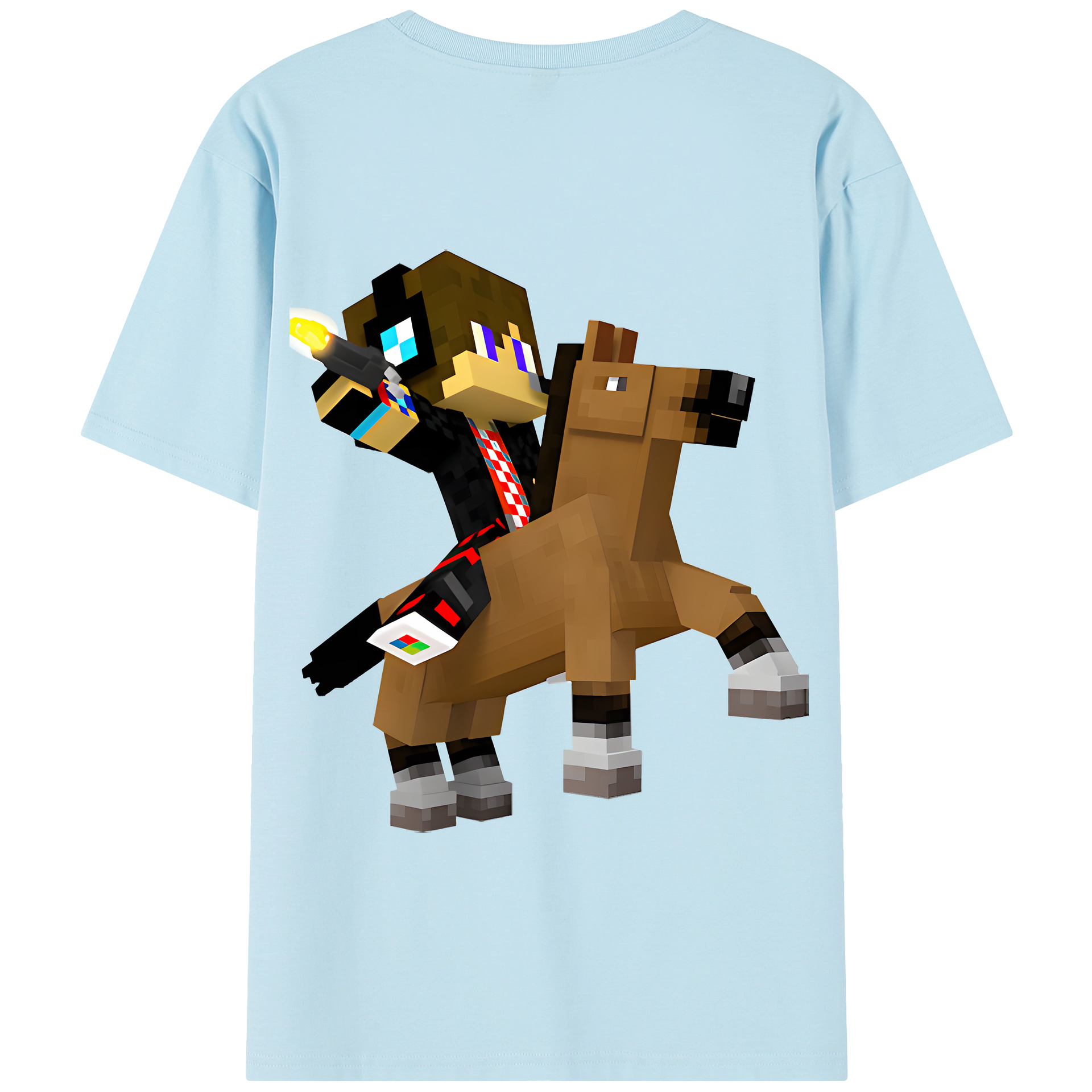 （画像用） マインクラフト ブロックの世界 Minecraft MC Block world 綿100％半袖Tシャツ（背面プリント）